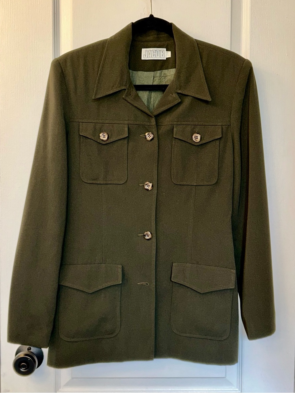 Jacob Olive Green Button-Front Military Feminine Structured Women’s Blazer - Picture 2 of 7